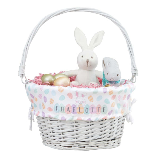 Personalization Universe Personalized Easter Basket – Custom Kids Easter Egg Basket – Happy Easter Eggs Embroidered