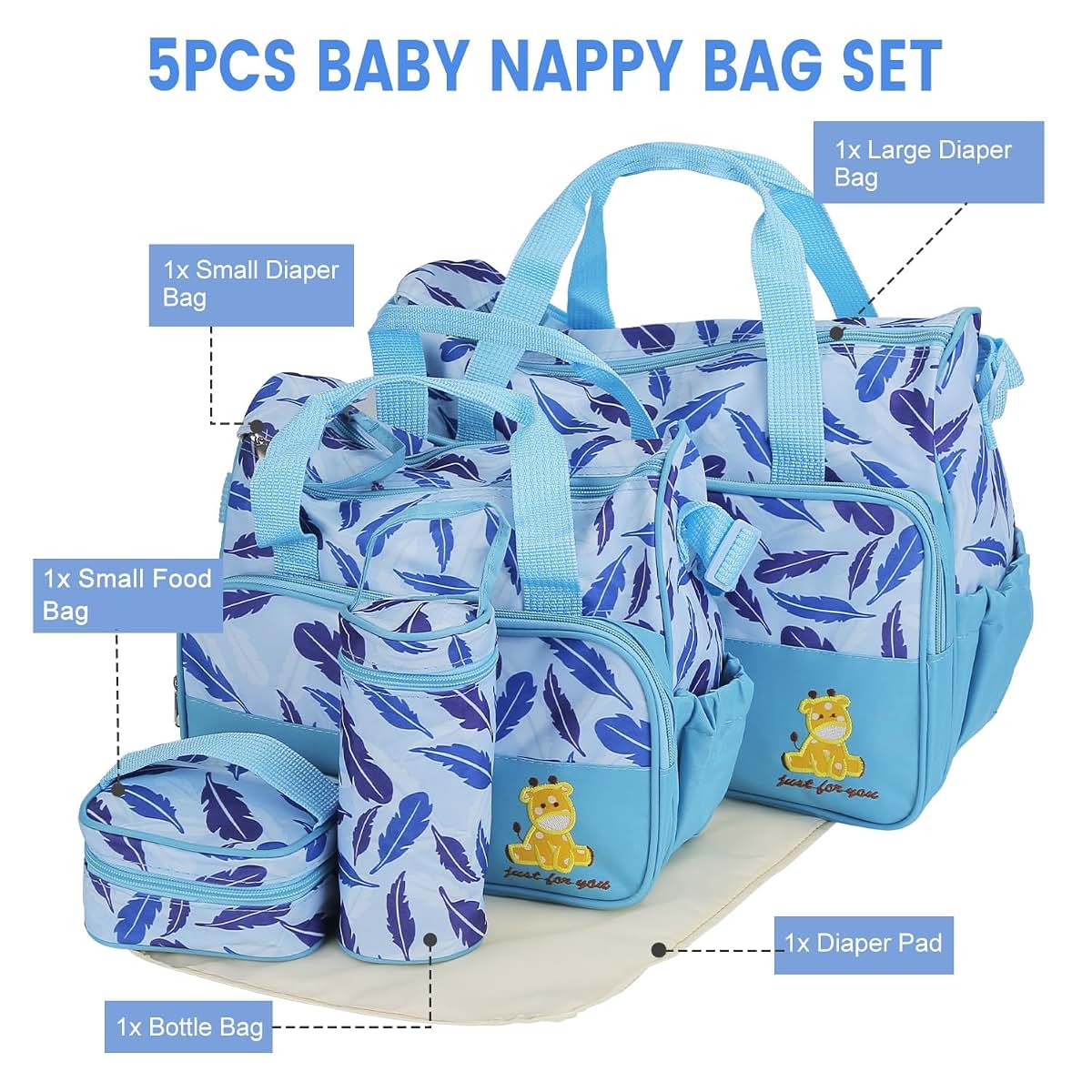 KOCASO Diaper Bag Tote Set for Baby 5 Piece Diaper Changing Totes Set (photo 3)