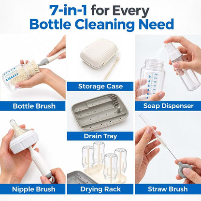ZAWOW 7-in-1 Baby Bottle Brush Set with Drying Rack, Home & Travel, Gray (photo 2)