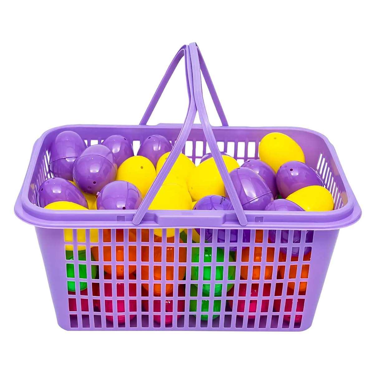 Platinum Series Bulk Easter Eggs with Basket - Set with 60 Fillable Plastic Easter Eggs Plus Purple Plastic Reusable (photo 3)