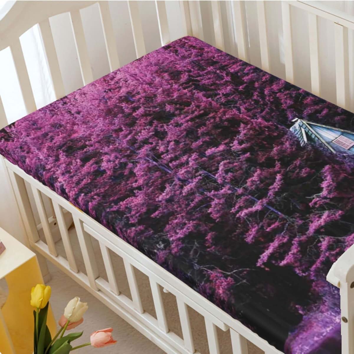 Lavender Themed Mini Crib Fitted Sheet Microfiber 24x38x5 Inch Purple