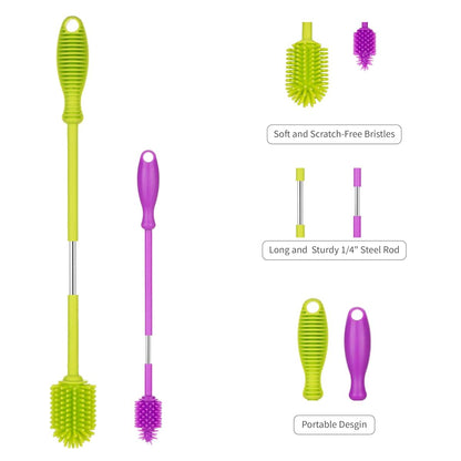 A-Brush Silicone Bottle Cleaner Brush, 2 Piece Set, Flexible, Long Handle - Water Bottle Cleaner, Baby Bottle Nipple (photo 3)