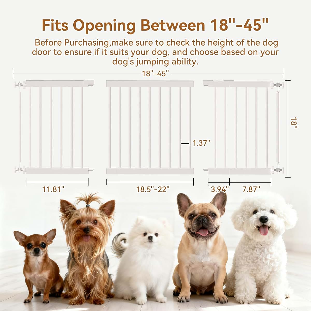 Fldofaves 18-45 Inch Adjustable Metal Dog Gate, Pressure Mounted