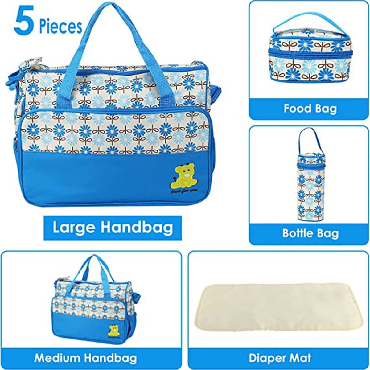 KOCASO 5PCS Baby Nappy Diaper Bags Set Mummy Diaper Shoulder Bags w/Nappy Changing Pad Insulated Pockets Travel Tote (photo 4)