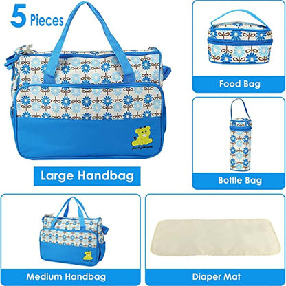 KOCASO 5PCS Baby Nappy Diaper Bags Set Mummy Diaper Shoulder Bags w/Nappy Changing Pad Insulated Pockets Travel Tote (photo 4)