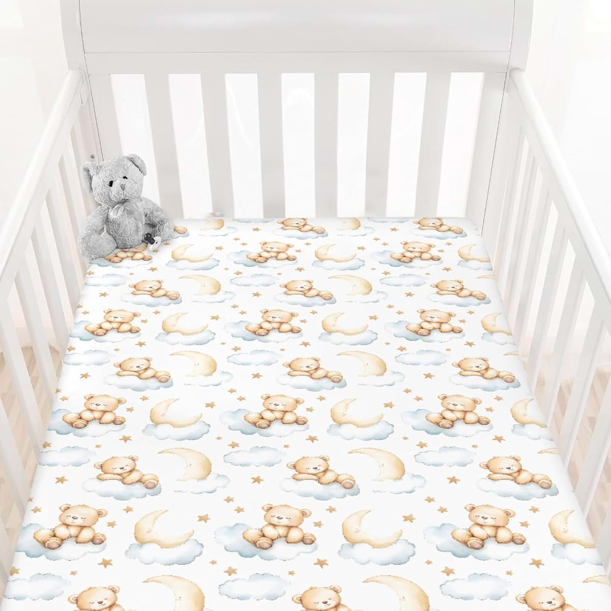 Pynnlts Cartoon Bear Baby Crib Sheet Fitted Toddler Nursery Bed Mattress (photo 2)