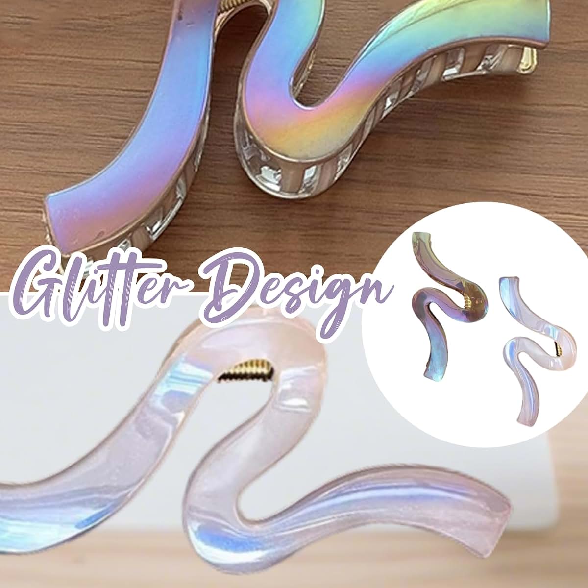 Vubbkdi 2 PCS Glitter Hair Claw, Wavy Hair Clip Accessory