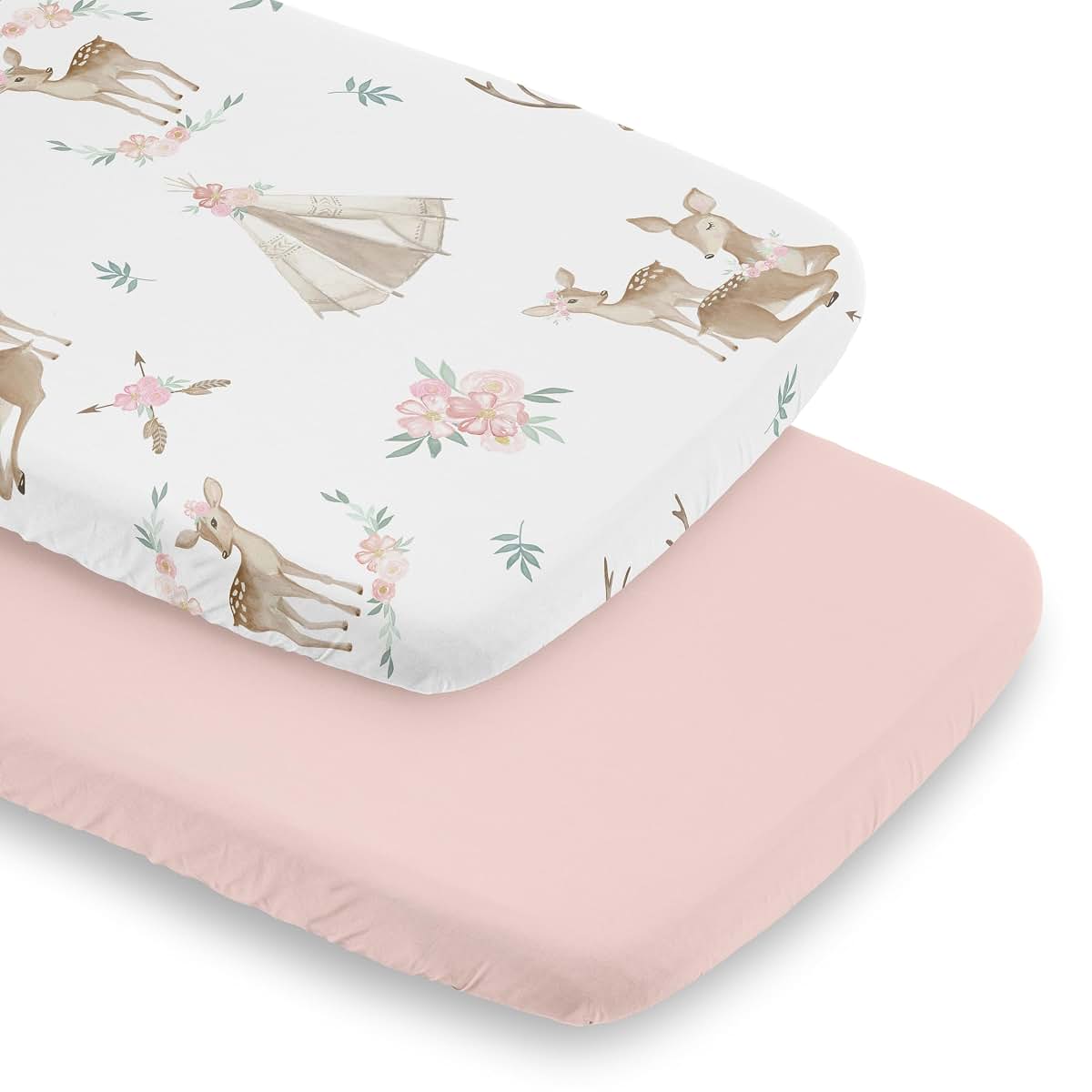 Sweet Jojo Designs Woodland Deer Floral Bassinet Sheet Set 2 Pack