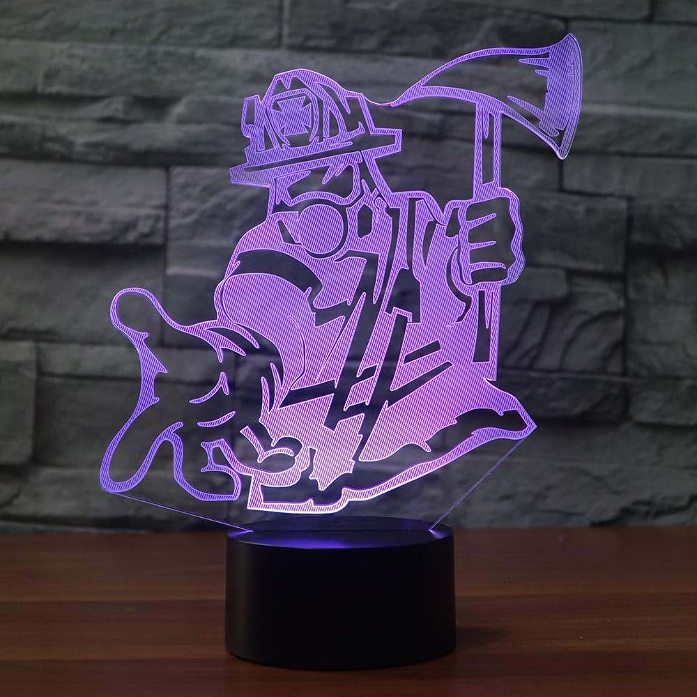 Jinnwell 3D Fire Fighter Fireman Night Light Lamp Illusion 7 Color Changing Touch Switch Table Desk Decoration Lamps (photo 4)