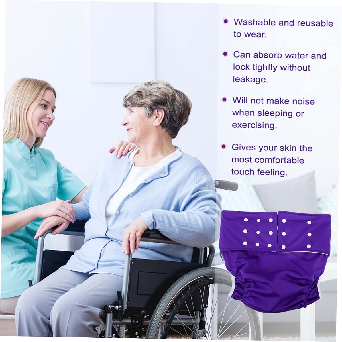 Reusable Adult Diaper Pants with Leak Proof Protection, Purple