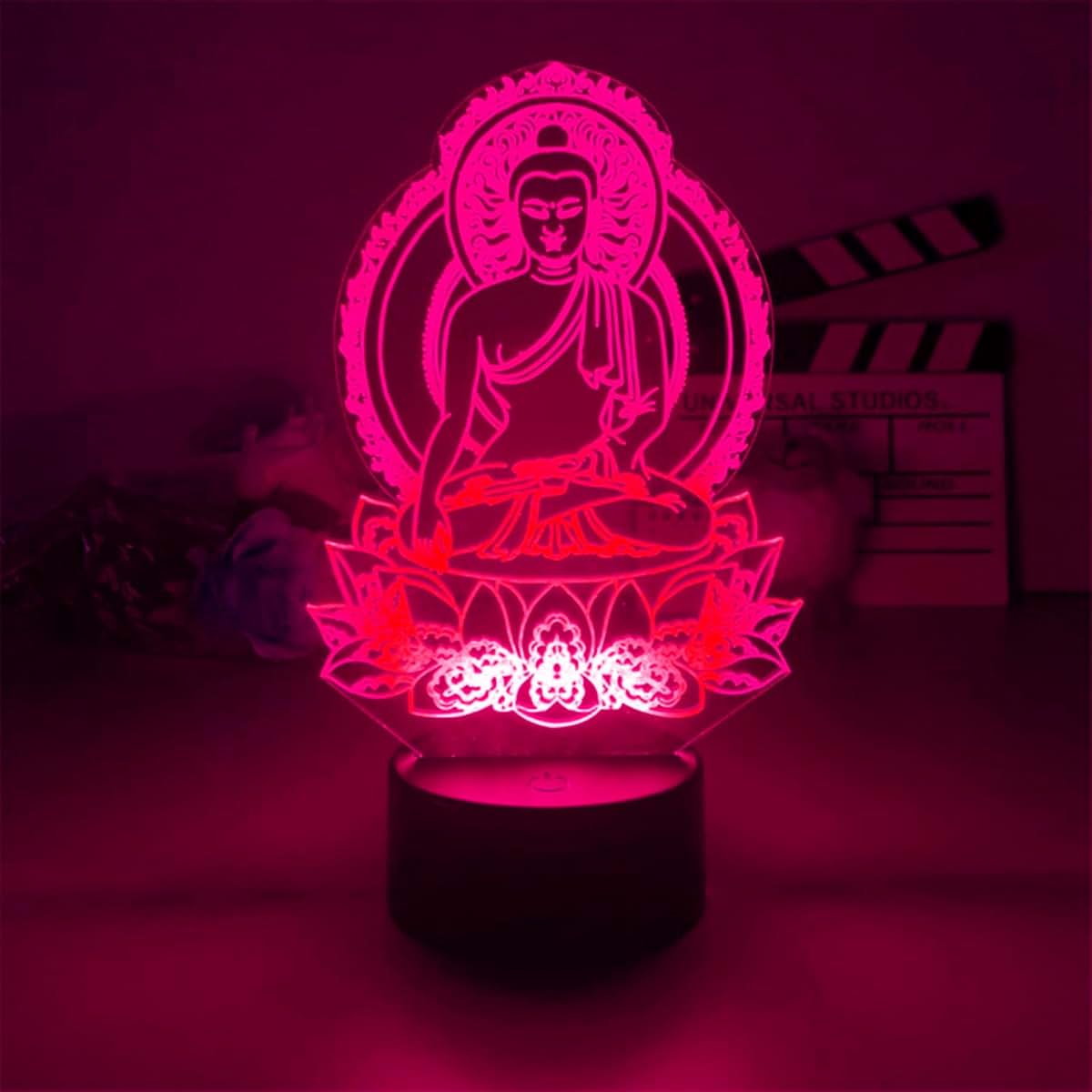 Jinnwell 3D Buddha Night Light Lamp Illusion 7 Color Changing Touch Switch Table Desk Decoration Lamps Acrylic Flat ABS (photo 2)