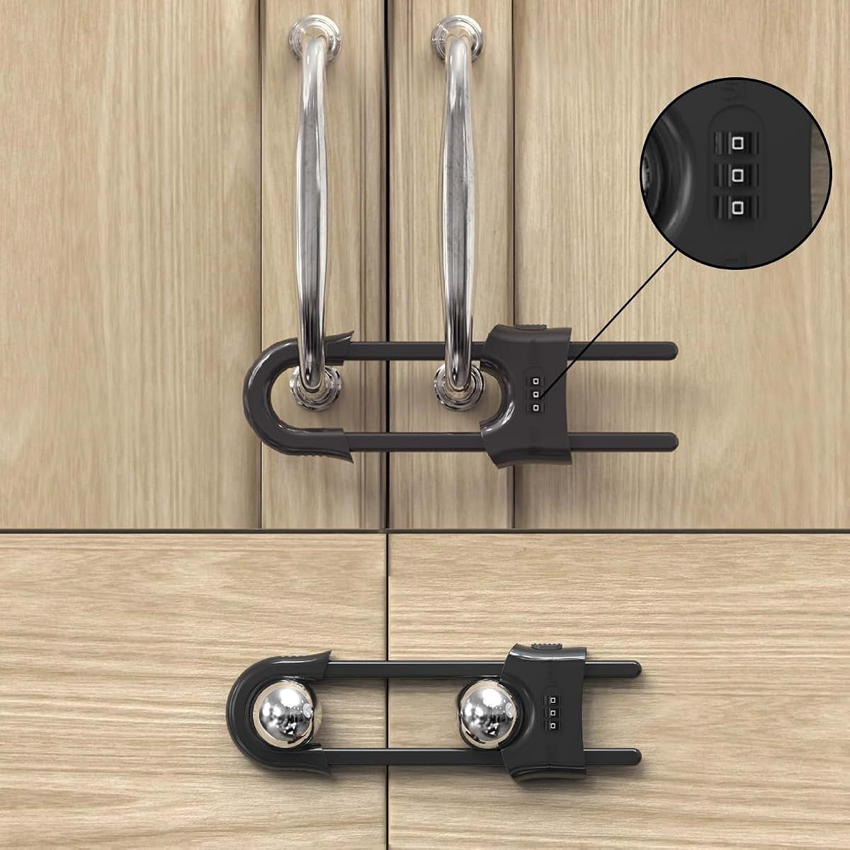 Jola's House 4-Pack Sliding Cabinet Door Code Locks, Adjustable U-Shaped, Grey