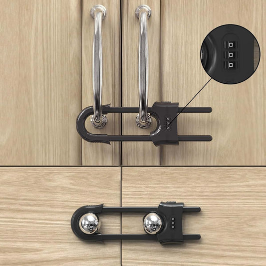 Jola's House 4-Pack Sliding Cabinet Door Code Locks, Adjustable U-Shaped, Grey