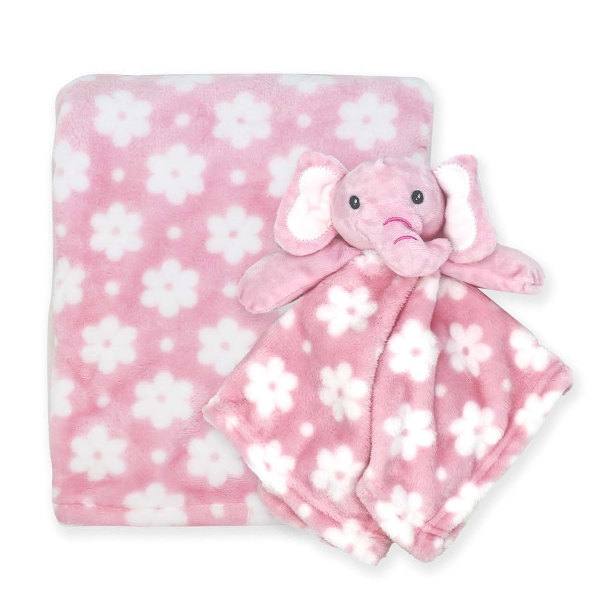 Baby Mode Boys and Girls Baby Blanket and Pink Elephant Lovey Nunu Gift Set