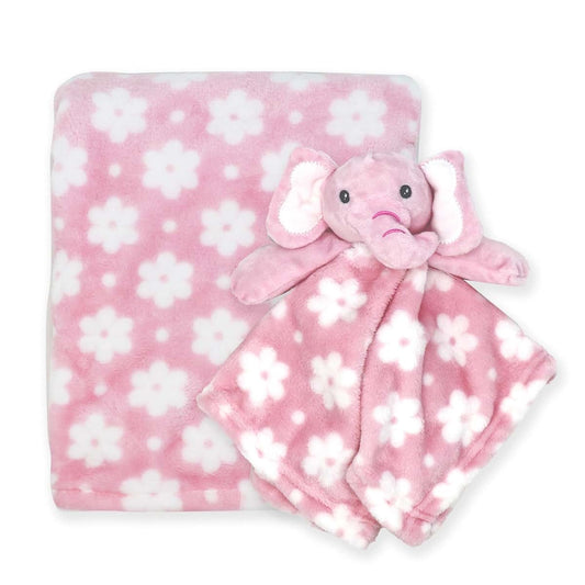 Baby Mode Boys and Girls Baby Blanket and Pink Elephant Lovey Nunu Gift Set