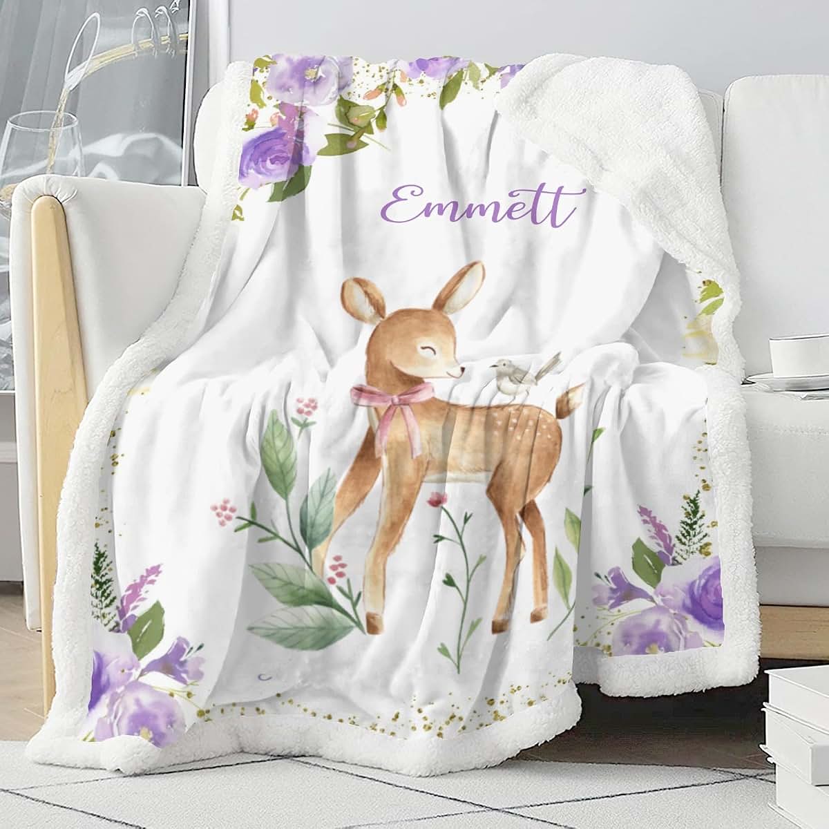 Nzoohy Personalized Floral Sherpa Fleece Baby Blanket (photo 3)