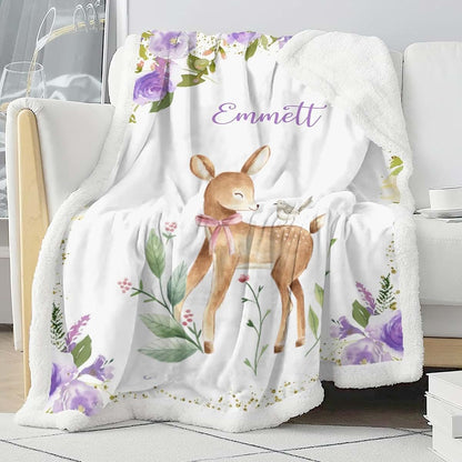 Nzoohy Personalized Floral Sherpa Fleece Baby Blanket (photo 3)