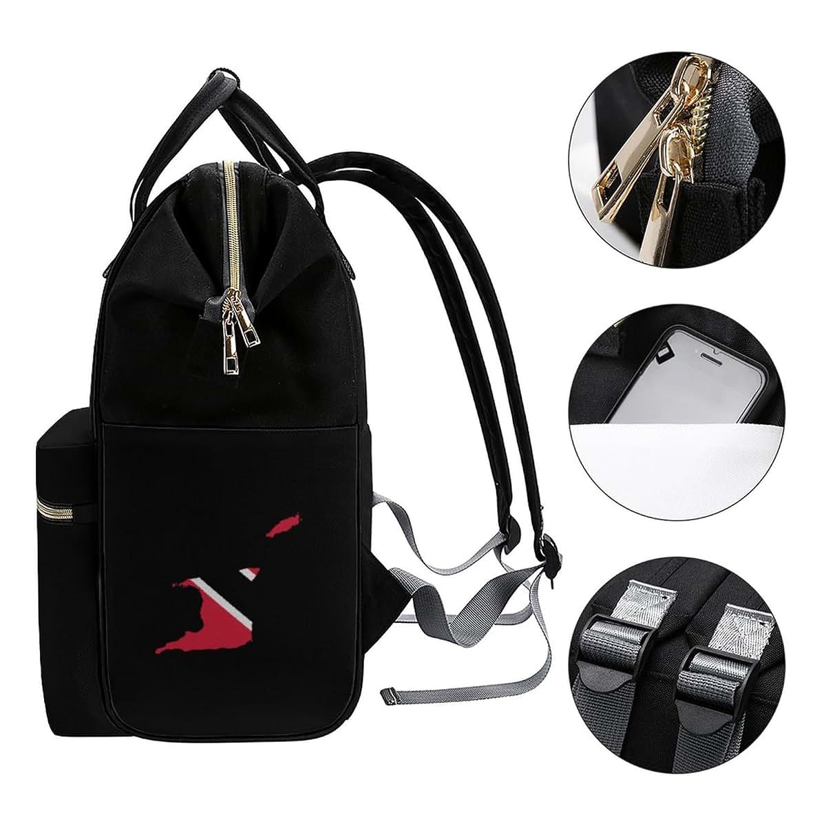 BabyOneStop Trinidad and Tobago Flag Print Multifunction Diaper Backpack