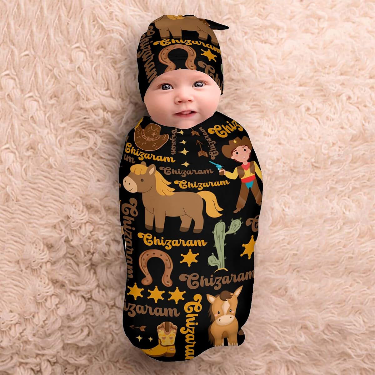 YallLocoMo Newborn Swaddle Blanket and Hat Set (photo 3)
