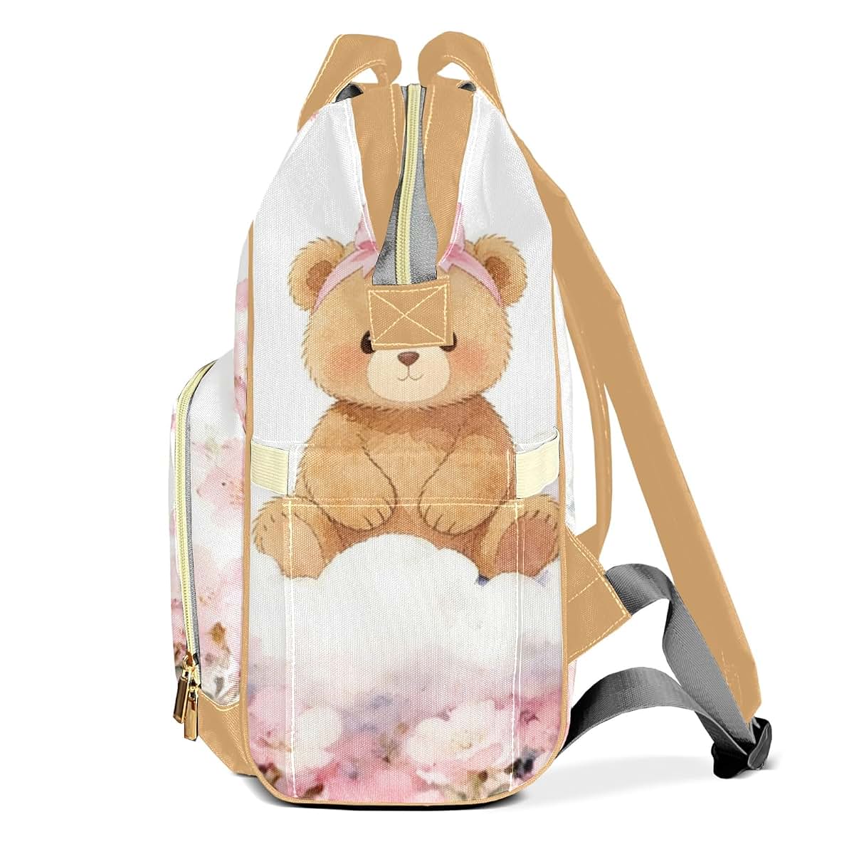 Joyestore Personalized Cute Teddy Bear Pink Custom Mom Bag with Name,Dad and Mom Diaper Backpack Waterproof Baby Shower (photo 3)