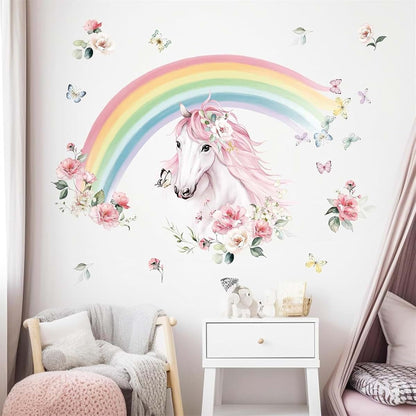 wondever Large Rainbow Wall Decals Horse Flower Wall Stickers