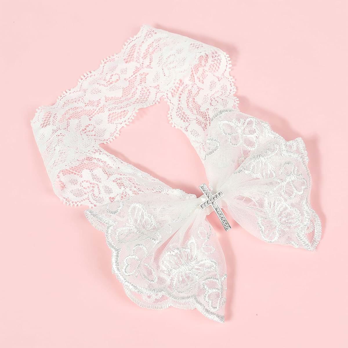 cunueae Lace Bow Hair Bands For Baby Wide Headband Kid Princess Hairwrap Birthday Accessory Girl Photo Props Bow Wide (photo 3)
