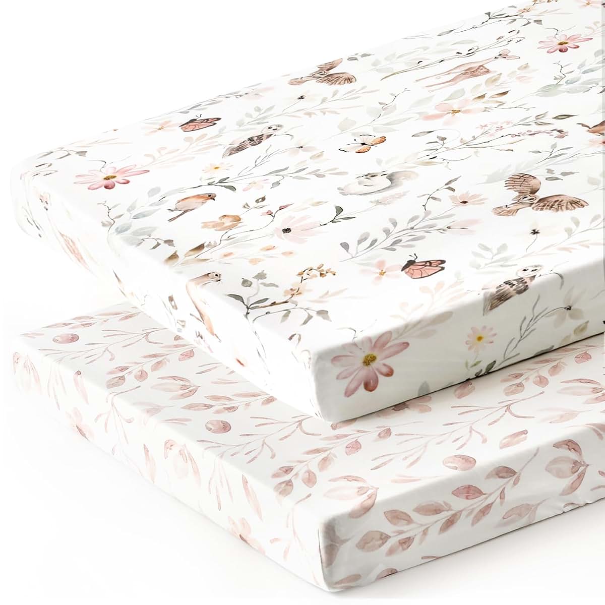 Grssder Pack N Play Fitted Sheets 2 Pack - Jersey Knit Floral And Animal Print