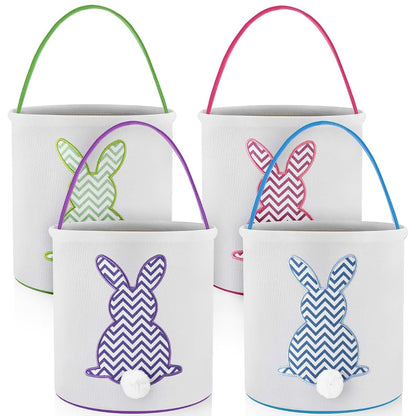 Honeydak 4 Pcs Bunny Easter Basket for Kids Canvas Egg Hunt Bag with Handle Pastel Stripe
