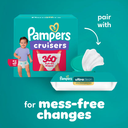 Pampers Diapers - Cruisers 360 - Size 6, 104 Count, Babyproof up to 100% Leakproof Pull-On Diaper