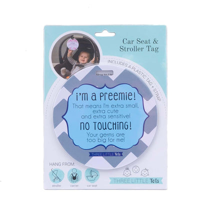 Three Little Tots Two Pack - Blue Boy Preemie No Touching Baby Car Seat and Stroller Signs Gift - CPSIA Safety Tested (photo 3)