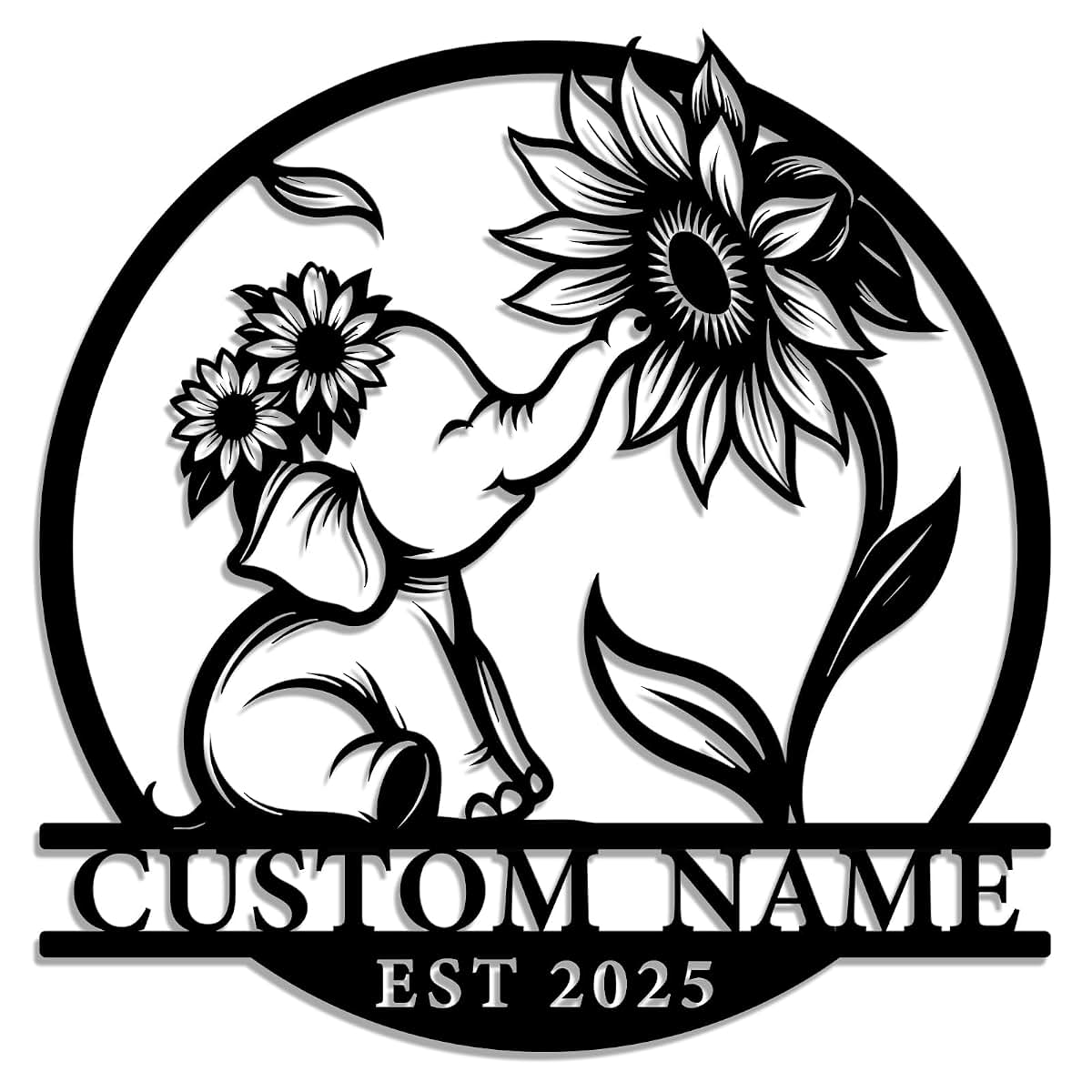 Starteeng Custom Baby Elephant with Sunflower Metal Wall Art – Personalized Nursery Name Sign with Customized –