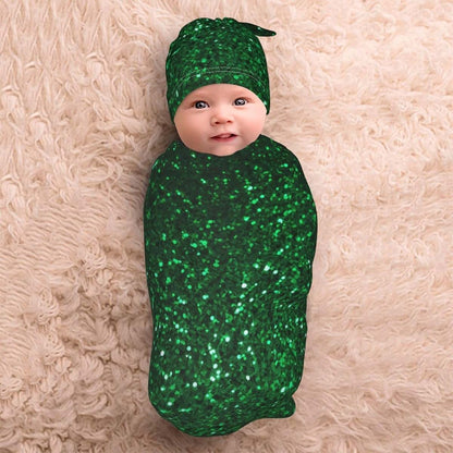 Ddtklsnv Newborn Swaddle Blanket With Beanie Hat Set Green Sequin Sparkle