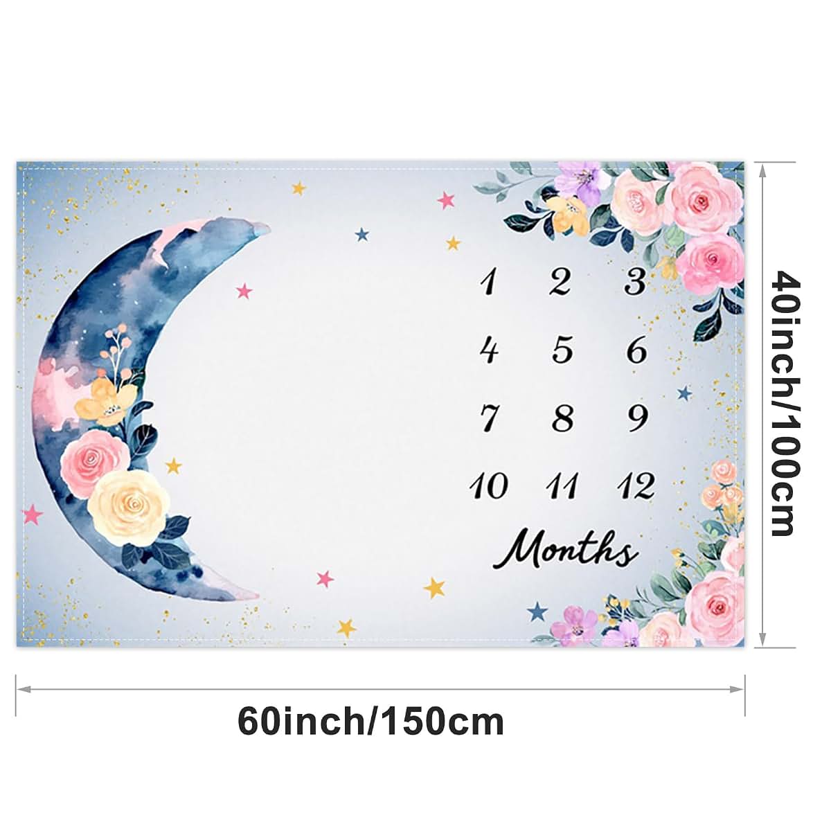 CSFOTO Flower Moon Baby Monthly Milestone Blanket 60x40 Inch with Frame