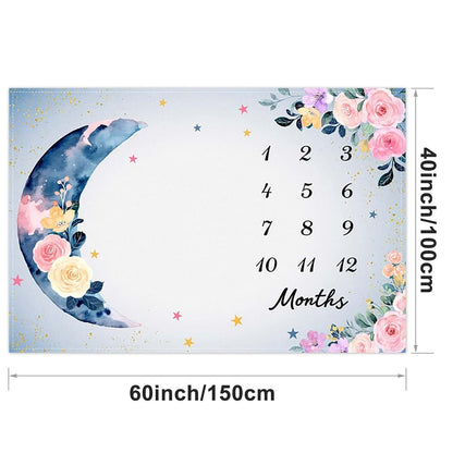CSFOTO Flower Moon Baby Monthly Milestone Blanket 60x40 Inch with Frame