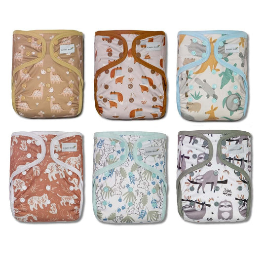 Kawaii Baby 6 Happy Leak-Free Cloth Diaper Covers, Double-Layer adjustable to fit babies 8-36 pounds, Animal Club
