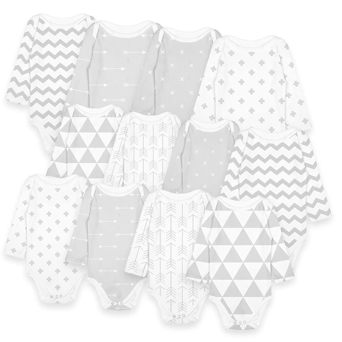 BaeBae Goods Grey/White Triangles Long Sleeve Bodysuit Set (photo 2)