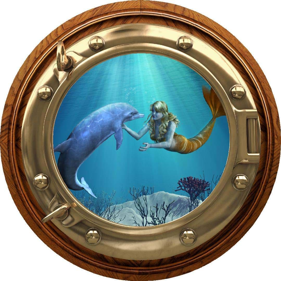 Stickit Graphix 12" Porthole 3D Window Wall Sticker Mermaid Dolphin