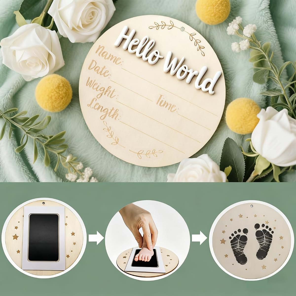 XCMVCN Wooden Baby Announcement Sign With Ink Pad (photo 2)