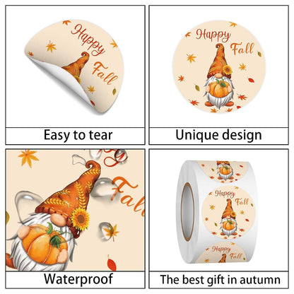 Heyfibro Happy Fall Stickers Roll 500 Pcs 1.5 Inch