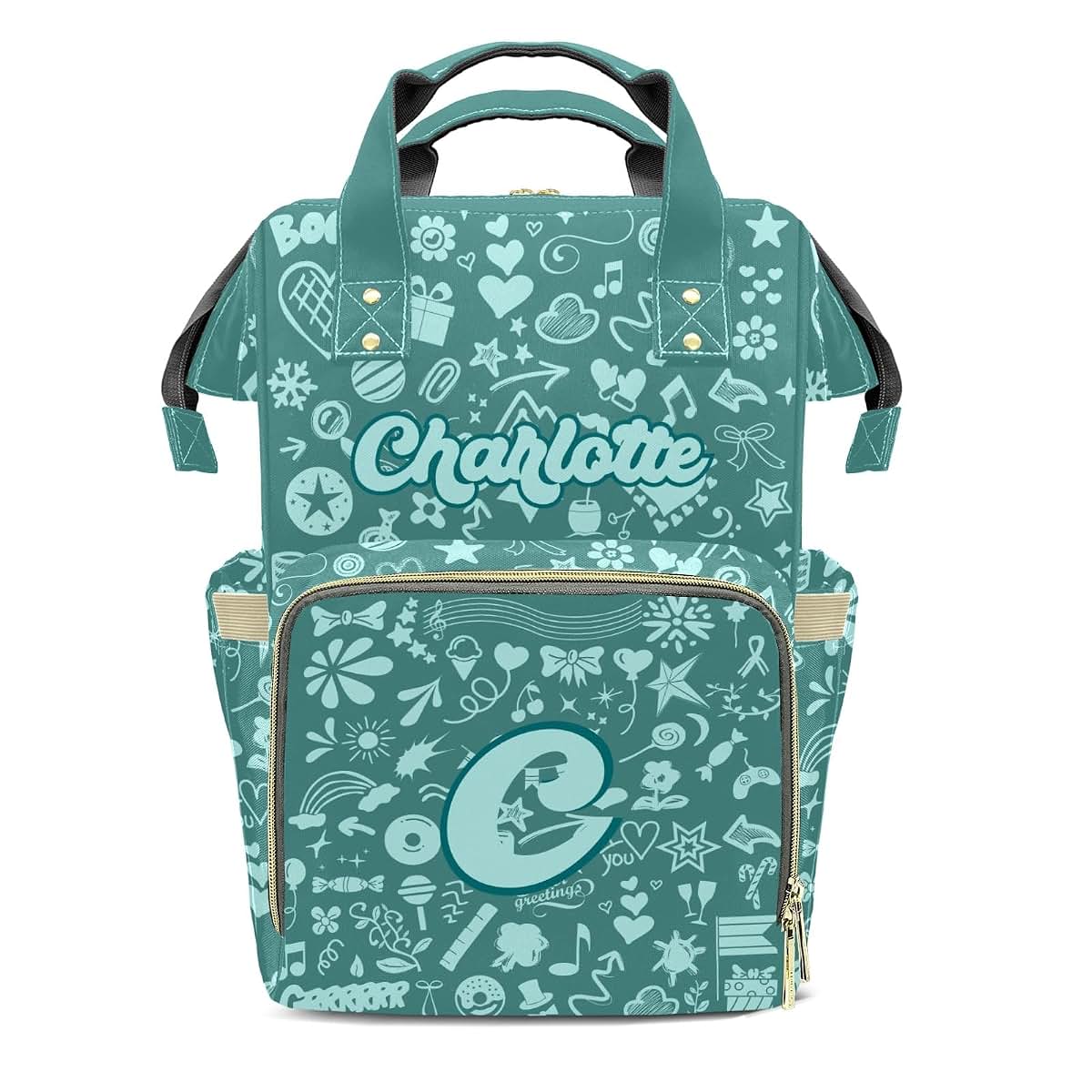 YallLocoMo Personalized Diaper Bag Backpack Lake Blue Heart