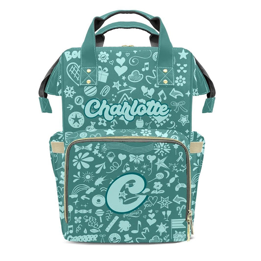 YallLocoMo Personalized Diaper Bag Backpack Lake Blue Heart