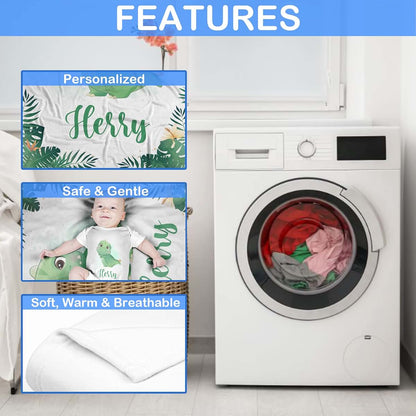 Voz Personalized Baby Blankets with Name, Customized Baby Blankets for Boys - Dinosaur Baby Blanket, Best Gift for (photo 4)