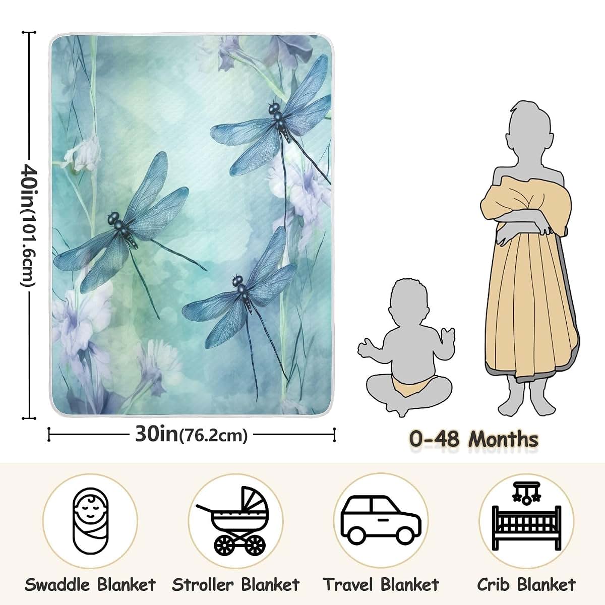 Guiji Dragonfly Watercolour Cotton Quilt Blanket for Crib and Stroller