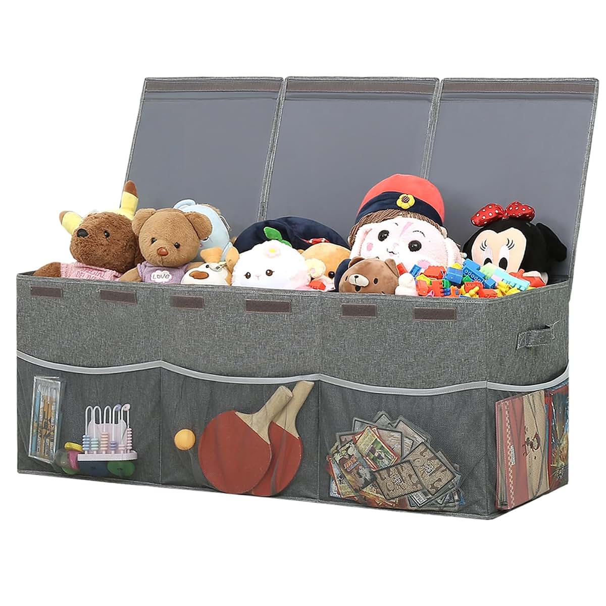 Remittur Extra Large Toy Box with Mesh Pockets and Lift-Off Lid