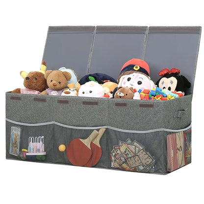 Remittur Extra Large Toy Box with Mesh Pockets and Lift-Off Lid