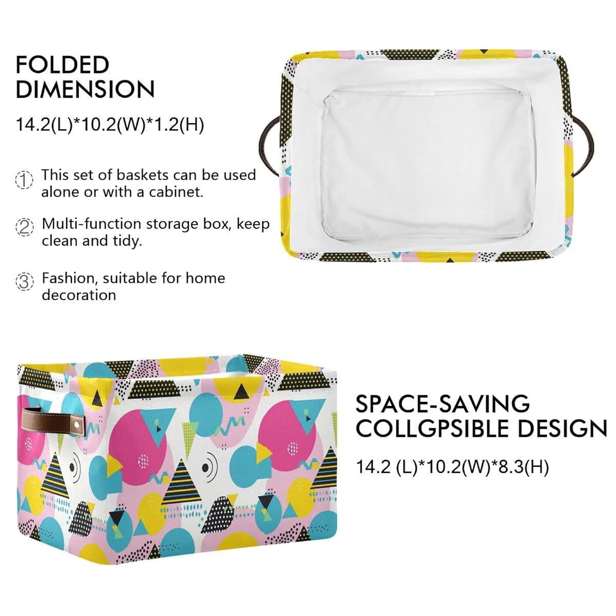 CWUPZAY 90s Triangles Canvas Storage Basket, Collapsible, 14.2" x 10.2" x 8.3"