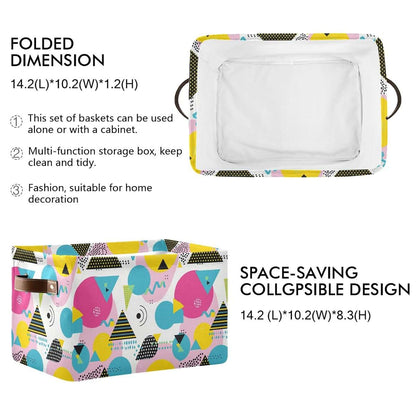 CWUPZAY 90s Triangles Canvas Storage Basket, Collapsible, 14.2" x 10.2" x 8.3"