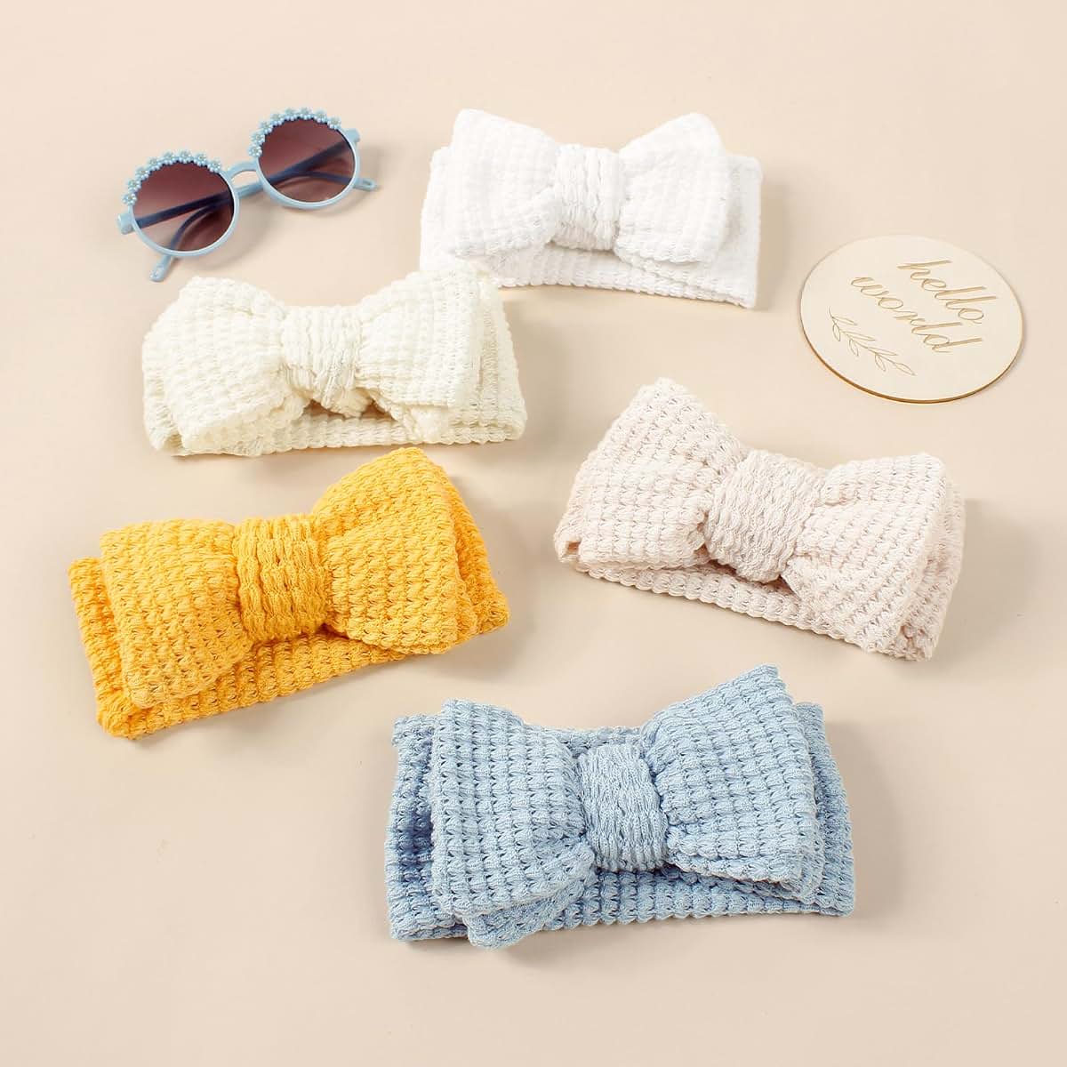 JIAHANG Baby Bows Waffle Turban Head Wraps 9 Pack Set