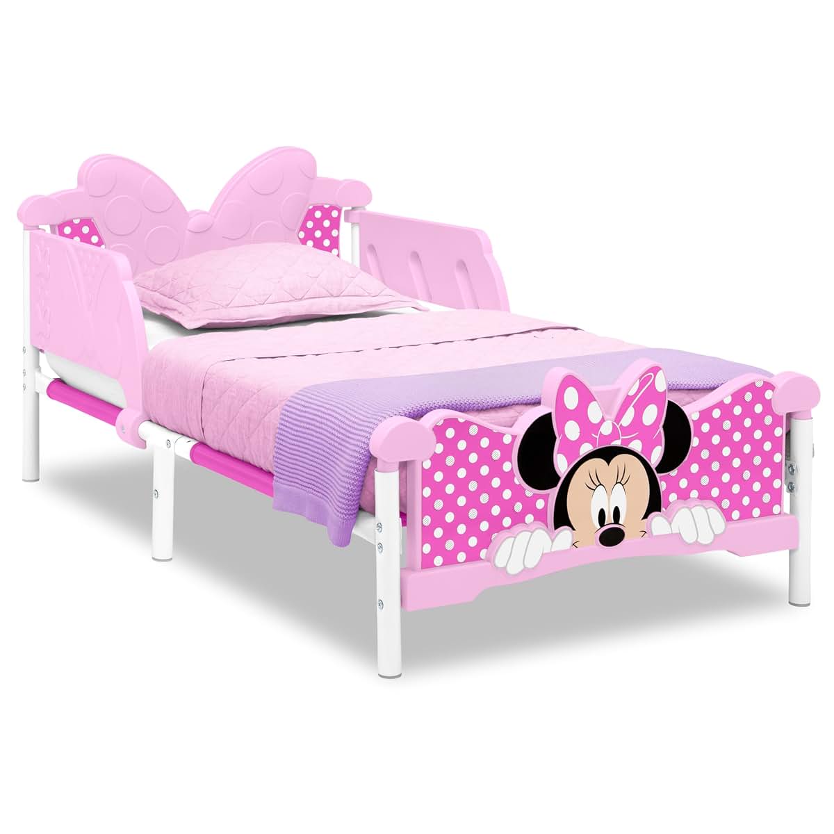 Delta Children Minnie Mouse 3D Toddler Bed, Pink with Guardrails