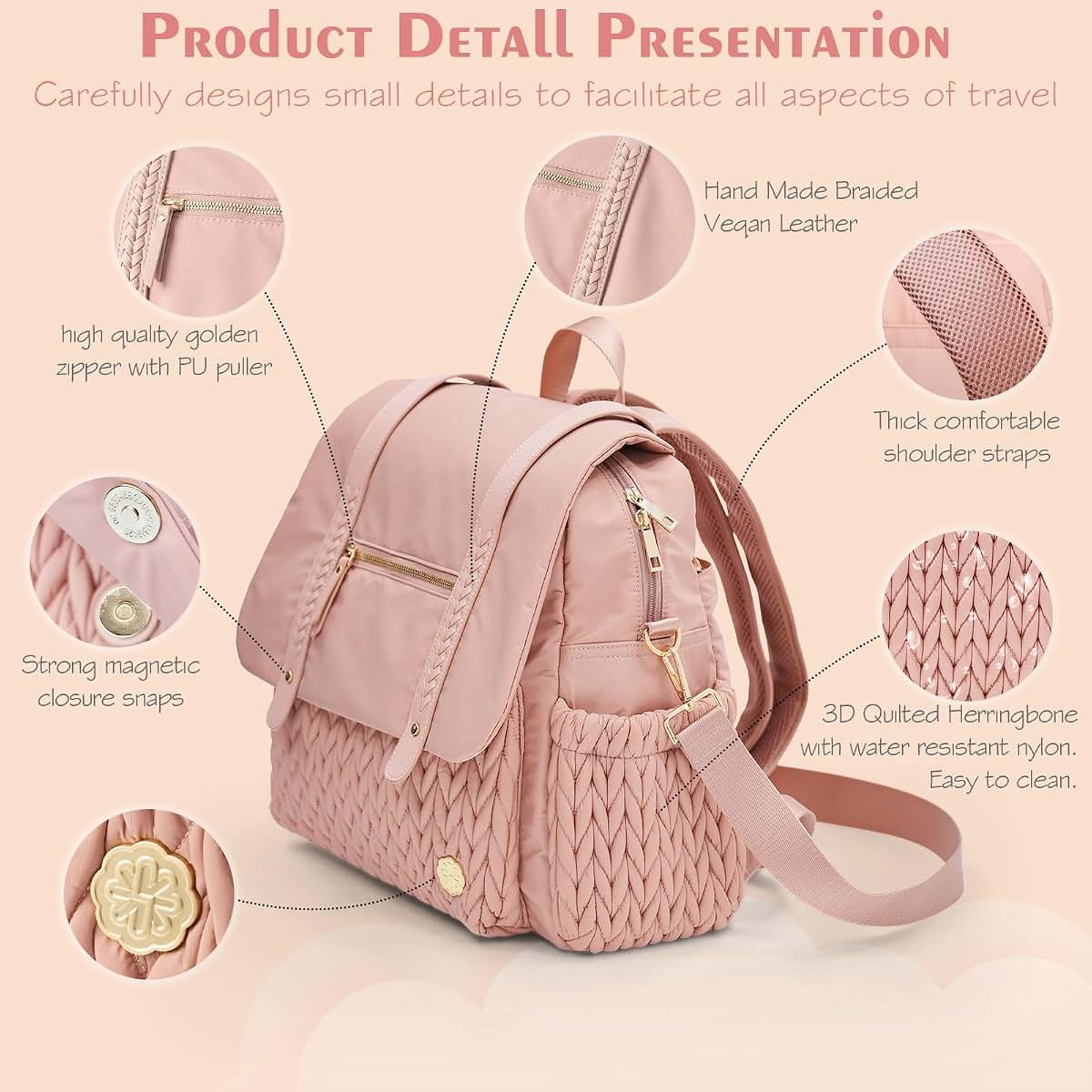 SEWBOO Diaper Bag BackPack Large Capacity Travel Mommy Bag Waterproof and Stylish with Changing Pad Baby Bag for Women (photo 3)